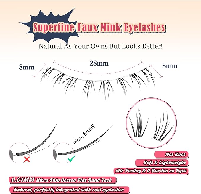 Lashes Natural Bottom Lashes 8mm Lower False Eyelashes Natural Look Strip Lashes Extention Wispy Bottom Eyelashes Fake Lashes Pack 7 Pairs-Velvo Beauty