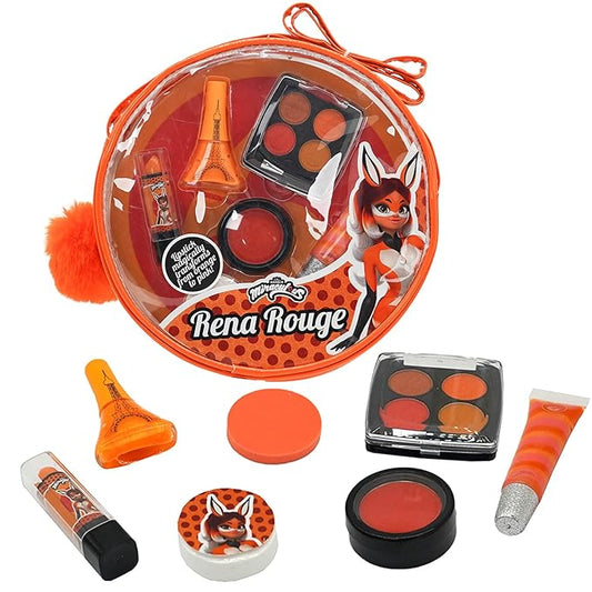 Miraculous Ladybug Kids Makeup Set - 10 Piece Bag with Nail Polish, Hair Chalk, Stickers & More - Safe, Non-Toxic Pretend Play Cosmetics - Rena Rouge Themed Makeup Kit for Children-Velvo Beauty