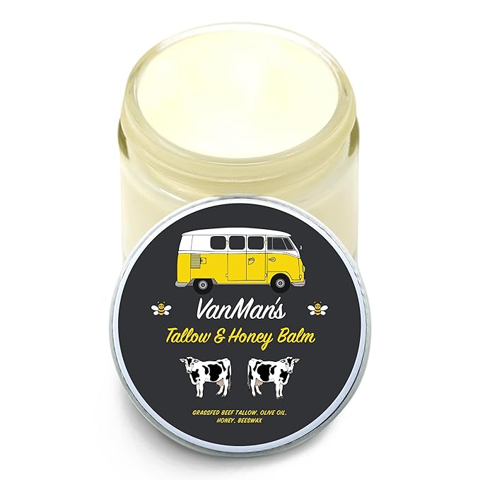 Vanman's Tallow and Honey Balm With No Added Scent - Beef Tallow Face Moisturizer with Grass-Fed/Finished Beef Tallow for Skin, Organic Raw Honey and Beeswax, Cold Pressed Olive Oil - 2.5 oz-Velvo Beauty