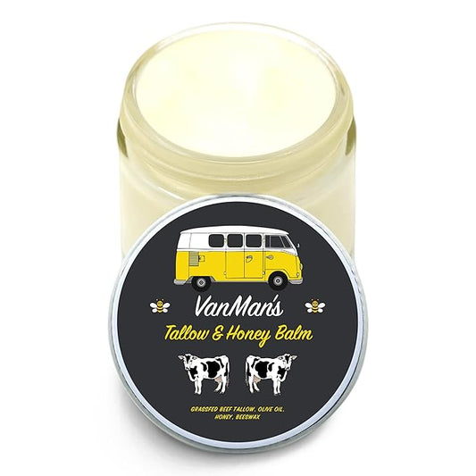 Vanman's Tallow and Honey Balm With No Added Scent - Beef Tallow Face Moisturizer with Grass-Fed/Finished Beef Tallow for Skin, Organic Raw Honey and Beeswax, Cold Pressed Olive Oil - 2.5 oz-Velvo Beauty
