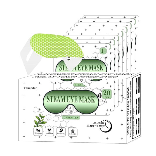 Steam Eye Masks for Dry Eyes, Heated Eye Mask Reduce Puffiness & Dark Circles, Hydrate & Soothe Tired Eyes, Travel Essentials, Business Trip, Party Favors, Green Tea 20 Packs-Velvo Beauty