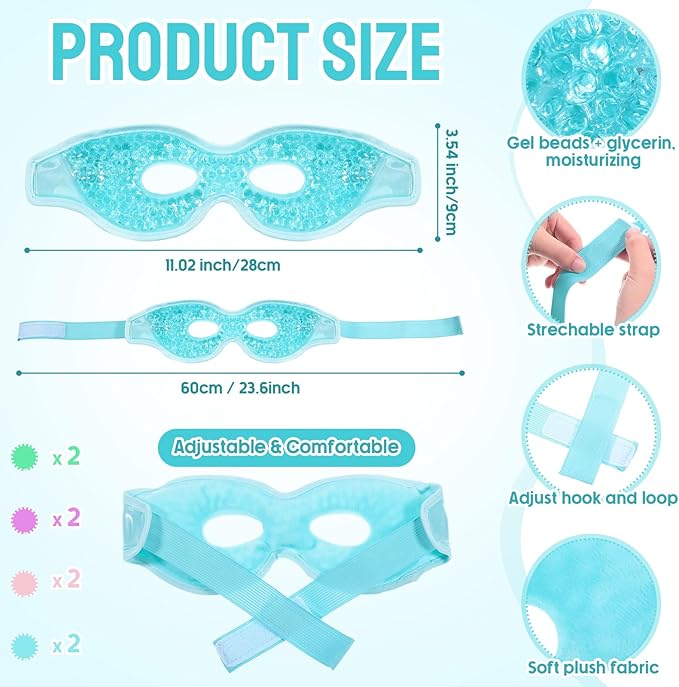 8 Pcs Gel Eye Mask Reusable Cooling Eye Mask Hot Cold Eye Mask with Plush Backing Eye Ice Pack for Cold Compress Dry Eyes Stress Relief Skin Care-Velvo Beauty