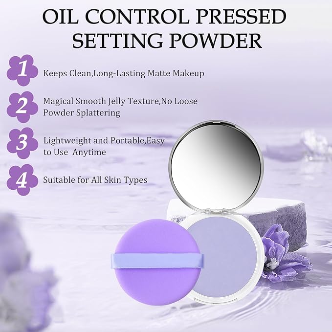 Chillab Lavender Matte Powder, Chillab Lavender Matte Powder Oil Control, Chillab Polvo Compacto with Mini Powder Puff, For Silky Blurring Oil Control Long-Lasting Makeup, Creates Soft -1PCS-Velvo Beauty