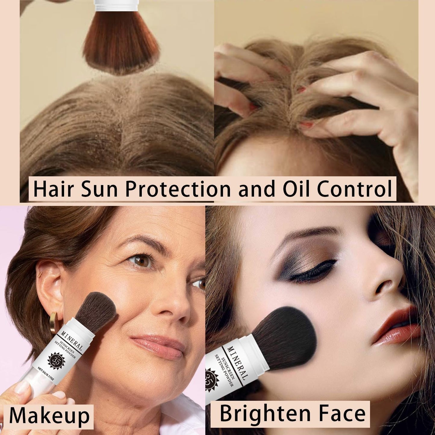 Sunscreen Setting Powder SPF 35, Mineral Brush Powder for Face & Scalp, Oil Control Natural Matte Finish Loose Powder Translucent Lasting Lightweight Breathable for All Skin (#05 Medium)-Velvo Beauty