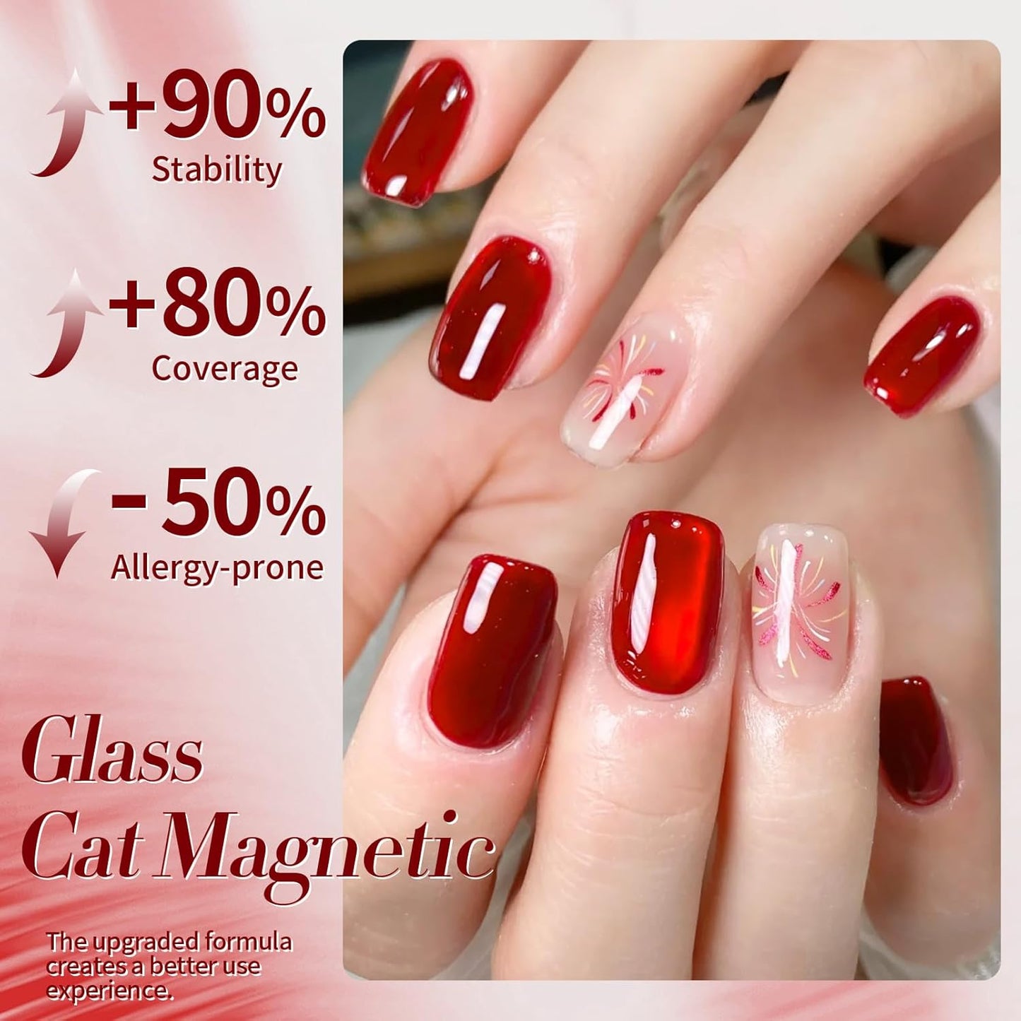 Born Pretty Cat Magnetic Eye Gel Nail Polish,Red Jelly Glass Magnetic Gel Polish, Artisan Glitter Soak Off Nail Art Salon Manicure Home Gift 15ml-Velvo Beauty