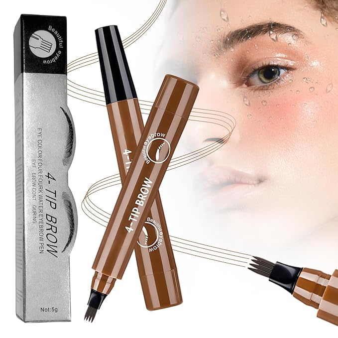 2025 New Magic Eyebrow Pencil, 3D Waterproof 4 Tipped Precise Brow Pen Microblading Eyebrow Pencil Contouring Pen Fine Stroke Microblading Creates Natural (Dark Brown)-Velvo Beauty