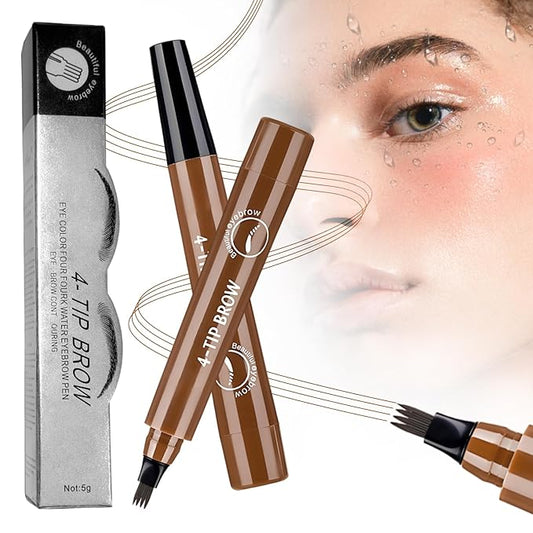 2025 New Magic Eyebrow Pencil, 3D Waterproof 4 Tipped Precise Brow Pen Microblading Eyebrow Pencil Contouring Pen Fine Stroke Microblading Creates Natural (Dark Brown)-Velvo Beauty