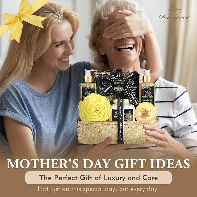 Spa Gift Baskets for Women, Gift Set for Mom Enchanted Orchid Scent, Home Spa Kit with Bubble Bath, Body Lotion, Bath Bomb, Bath Salt, Bath Gift Baskets, Birthday Gifts for Women-Velvo Beauty