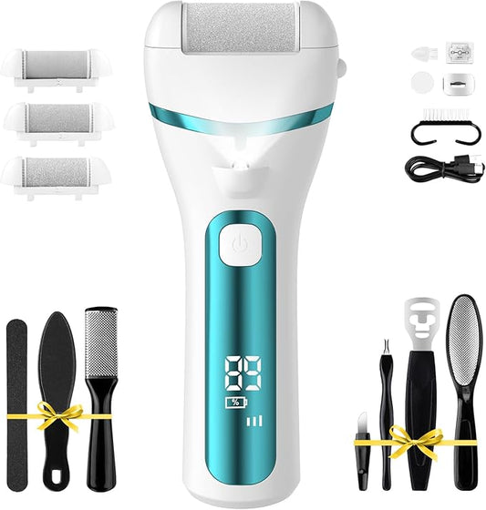 PUBOO Foot Callus Remover Electric 10000 RPM 3-Speed IPX7 Rechargeable Pedicure Kit for Hard Skin Women & Men. Portable Multi-Roller File Grinder Sander Scrubber with LED Display for Wet & Dry Feet-Velvo Beauty