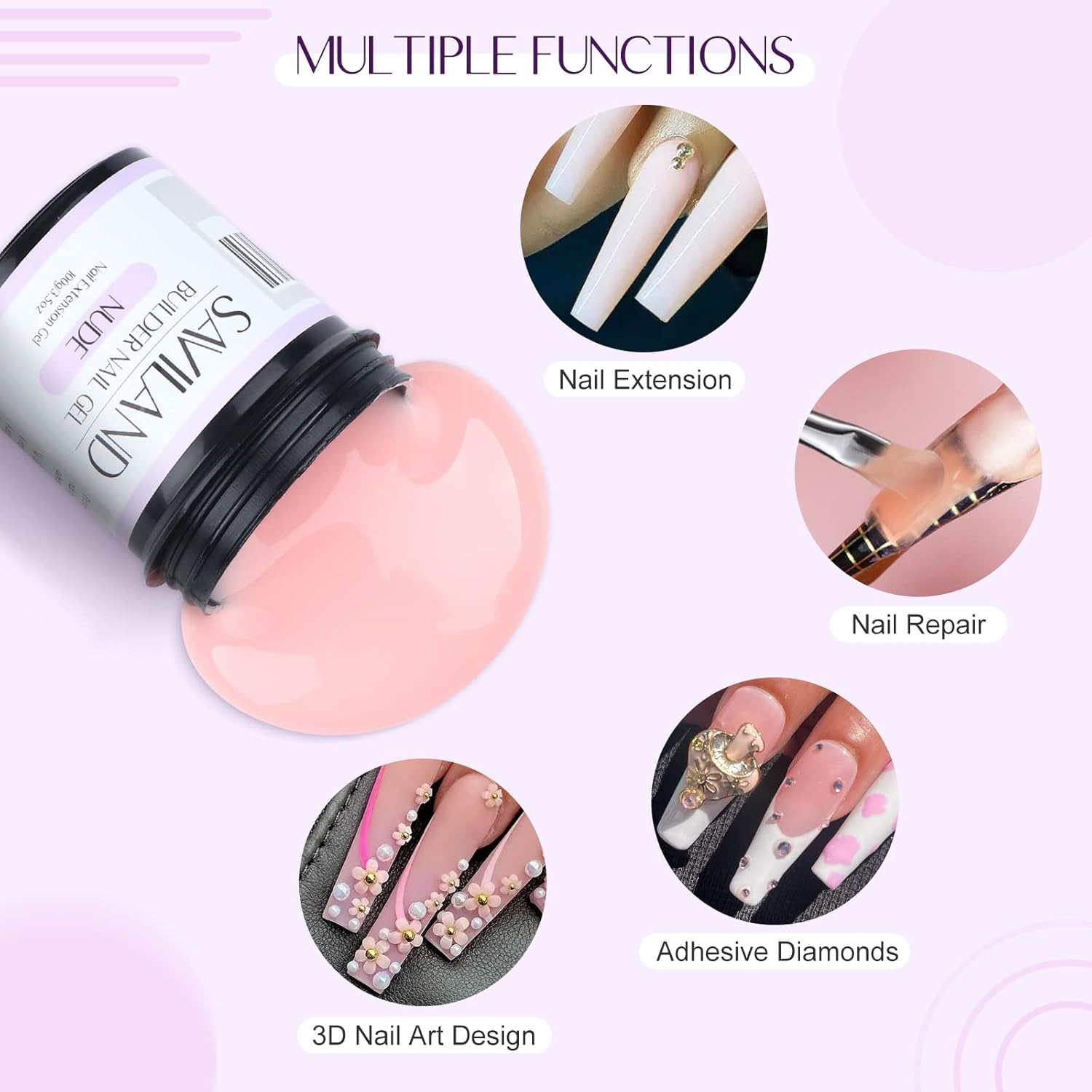 SAVILAND 100 g Builder Nail Gel U V - 3.5 oz Nude Color Hard Gel for Nails High-Capacity for Nail Extension Enhancement Strengthen U V Gel LED Repair Carving DIY Nail Art Manicure Set-Velvo Beauty