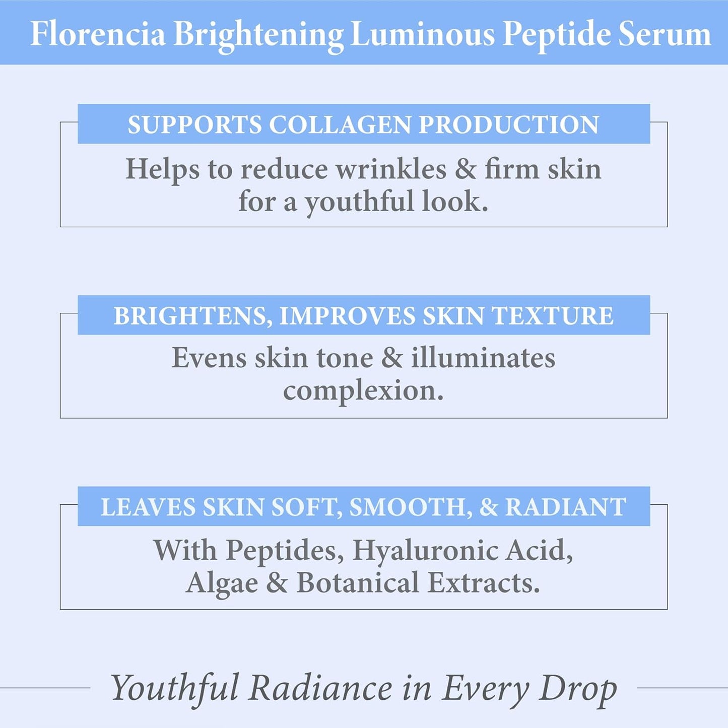 Florencia Brightening Luminous Peptide Serum - Age-Defying Face Serum with Peptides, Sodium Hyaluronate & Organic Botanicals – Helps to Reduce Wrinkles, Illuminate Complexion, 1 Oz-Velvo Beauty