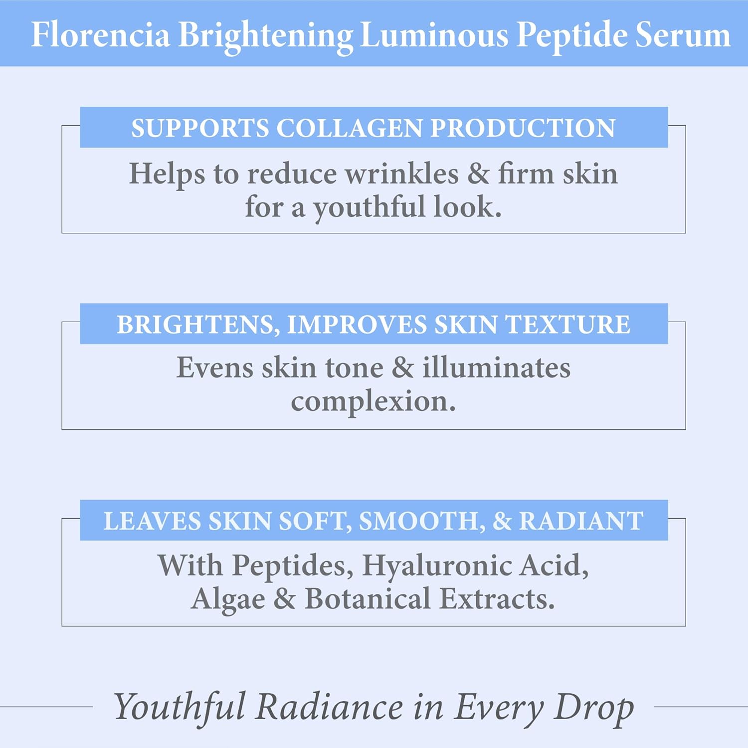 Florencia Brightening Luminous Peptide Serum - Age-Defying Face Serum with Peptides, Sodium Hyaluronate & Organic Botanicals – Helps to Reduce Wrinkles, Illuminate Complexion, 1 Oz-Velvo Beauty