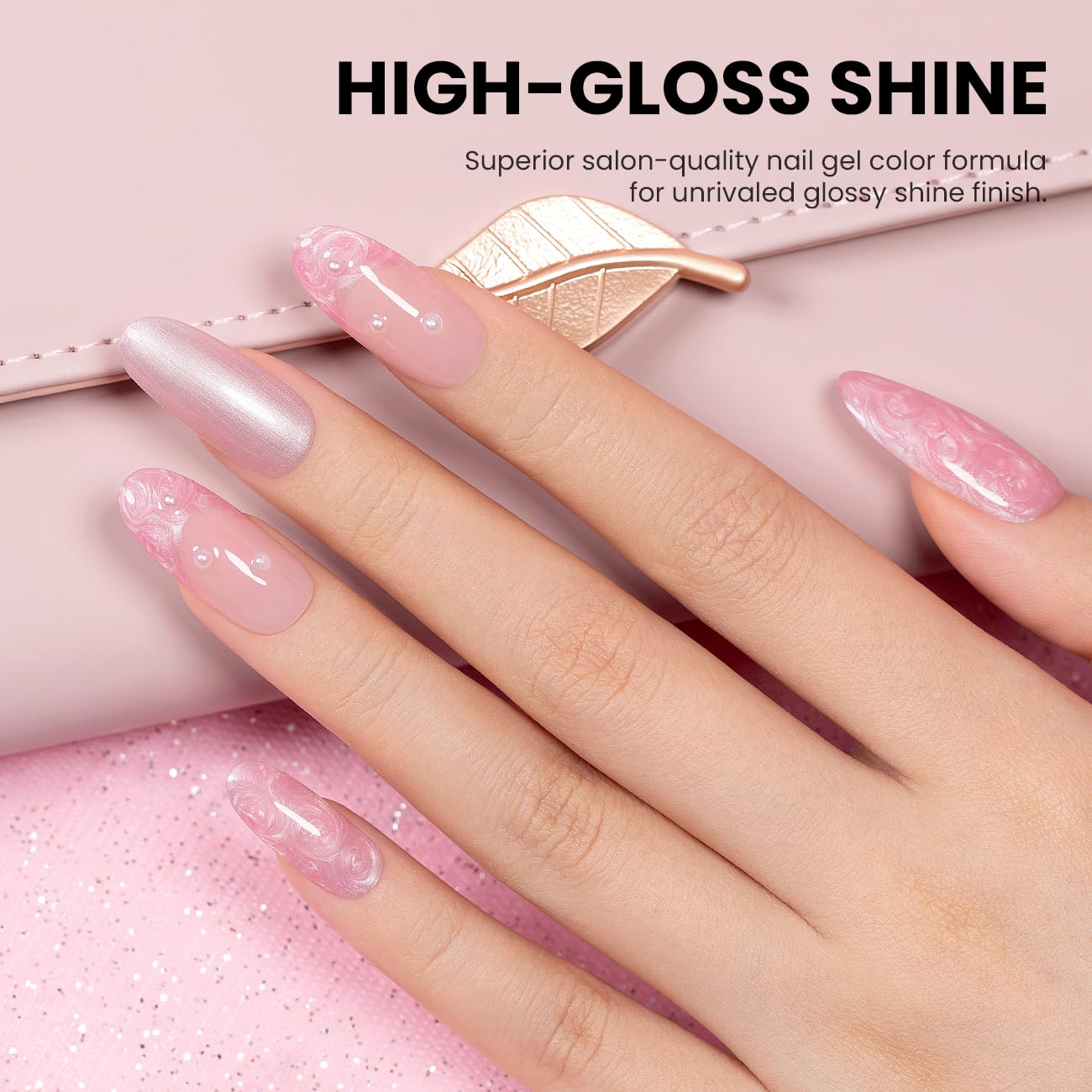 RARJSM Pearl Nail Art Gel Liner 2 Pcs Set Pearlescent Milky Silver White and Pink Shell Glitter Swirl Effect Gel Nail Polish 8ml Build in Thin Brush Painted Drawing Striper GelPolish Curing Requires-Velvo Beauty