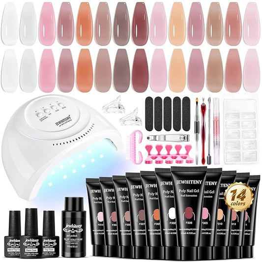 JEWHITENY Poly Extension Gel Kit With 48W LED Nail Lamp 14 Colors Builder Extension Gel All-in-One French Kit Nail Art Design Beginner Kit-Velvo Beauty