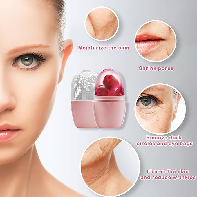 XHJRI Ice Face Roller Massager,Ice Cube Roller for Face, Eyes and Neck Naturally Conditioning and Skin Care,De-Puff Eye Bags,Reduce Migraine Pain,Reusable Massage Silicone Ice Mold (New Pink White)-Velvo Beauty