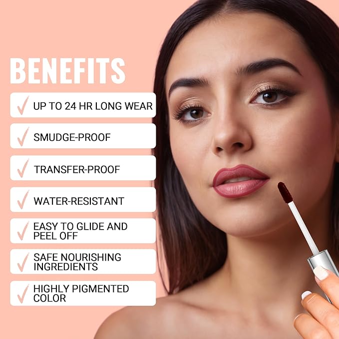 iMethod Lip Stain - Lip Liner Stain, Peel Off Lip Stain with Tweezer, Natural Long Lasting, Waterproof, Easy to Use, Stay On All Day, Rose-Velvo Beauty