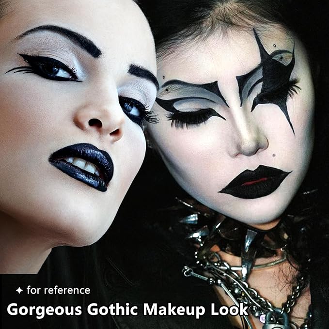 Halloween Goth Makeup, Complete Goth Make Up Set with White Foundation, Black Lipstick, Dark Smokey Eyeshadow Kit for SFX Gothic Makeup, Cosplay, Costume Party, Theater and Film-Velvo Beauty