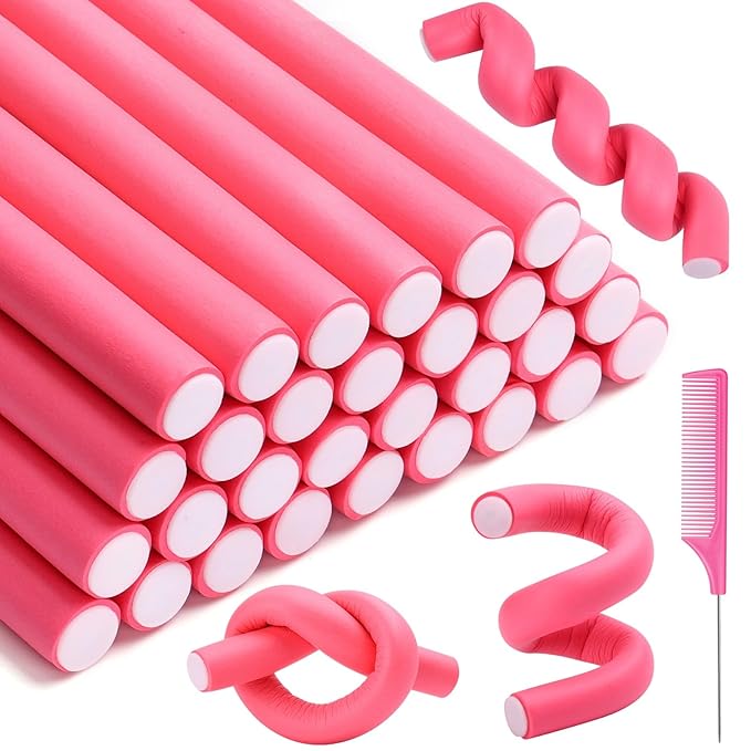 Selizo 30Pcs 9.45"x0.55" Flexible Hair Rollers, Foam Curlers for Short, Medium and Long Hair, No Heat Curlers, Hair Rods - Pink(Diameter 0.55')-Velvo Beauty