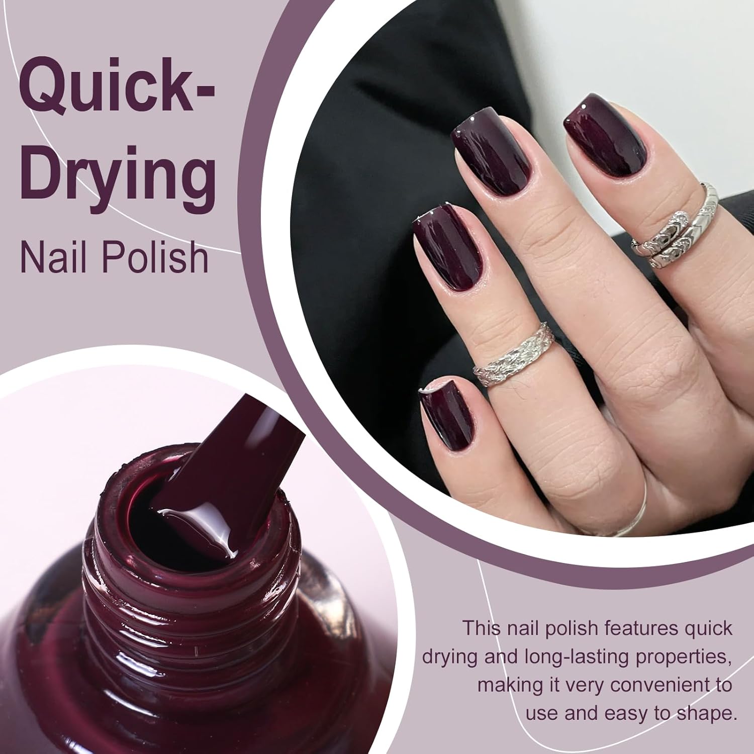 Major Dijit Deep Plum Quick Dry Regular Nail Polish - Nail Art Lacquer, 0.41 Fl Oz-Velvo Beauty