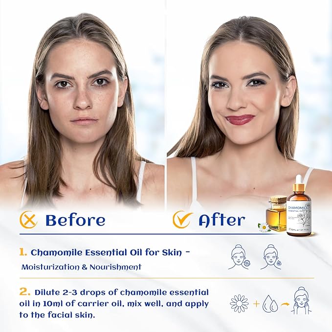 HIQILI 30ML Chamomile Essential Oil, Pure & Natural Chamomile Oil for Diffueser, Skin, Soap, Shampoo - 1.01 Fl Oz-Velvo Beauty