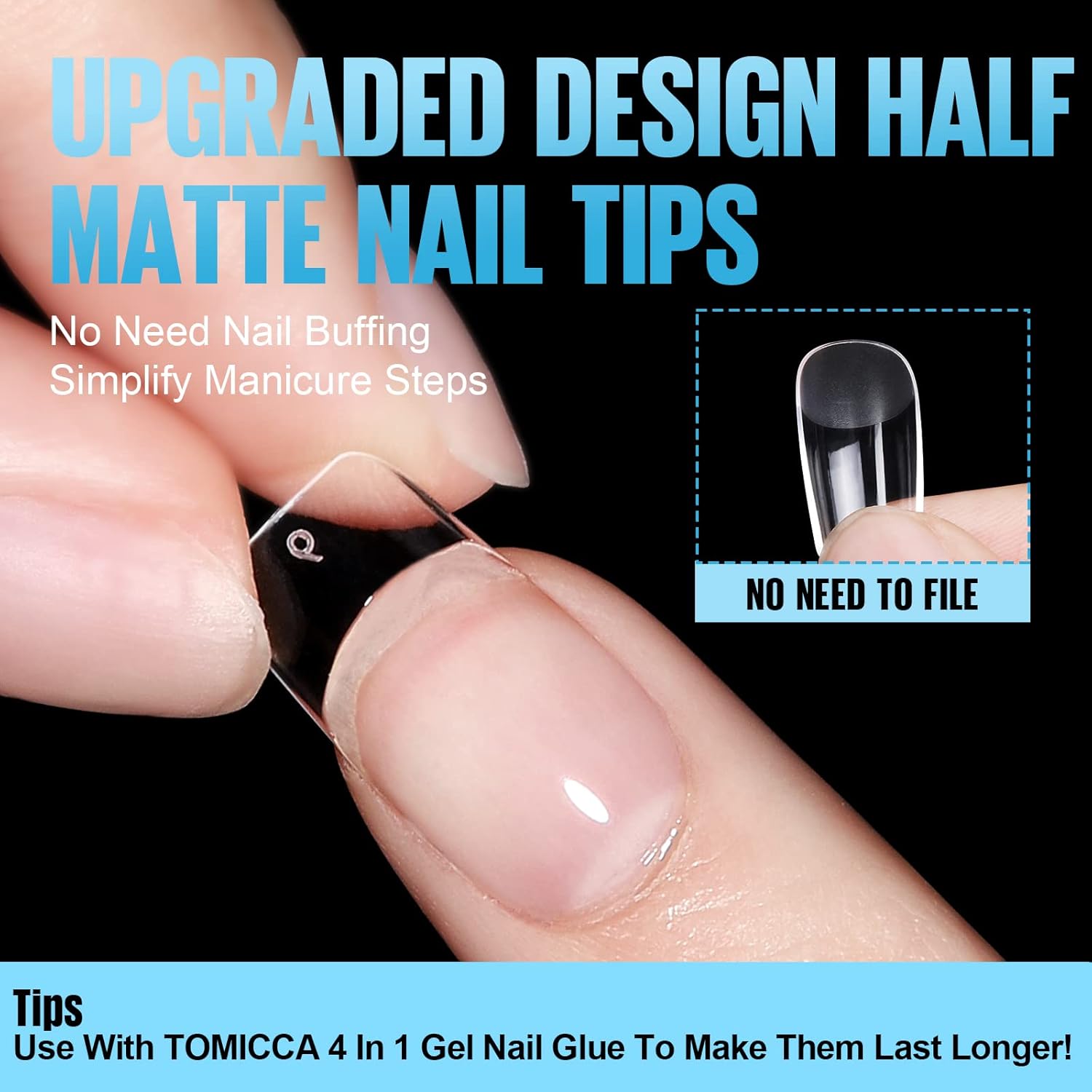 TOMICCA Short Square Nail Tips,Acrylic Gel Tips 240Pcs Fake Nails Full Cover 12 Sizes False Nails Half Matte for Nail Extension Home DIY Salon-Velvo Beauty