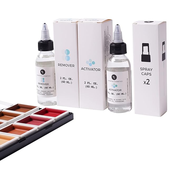 Flesh Tone Alcohol-Activated Palette, Activator, and Remover Kit, Professional SFX Makeup Set, Tattoo Cover-Velvo Beauty