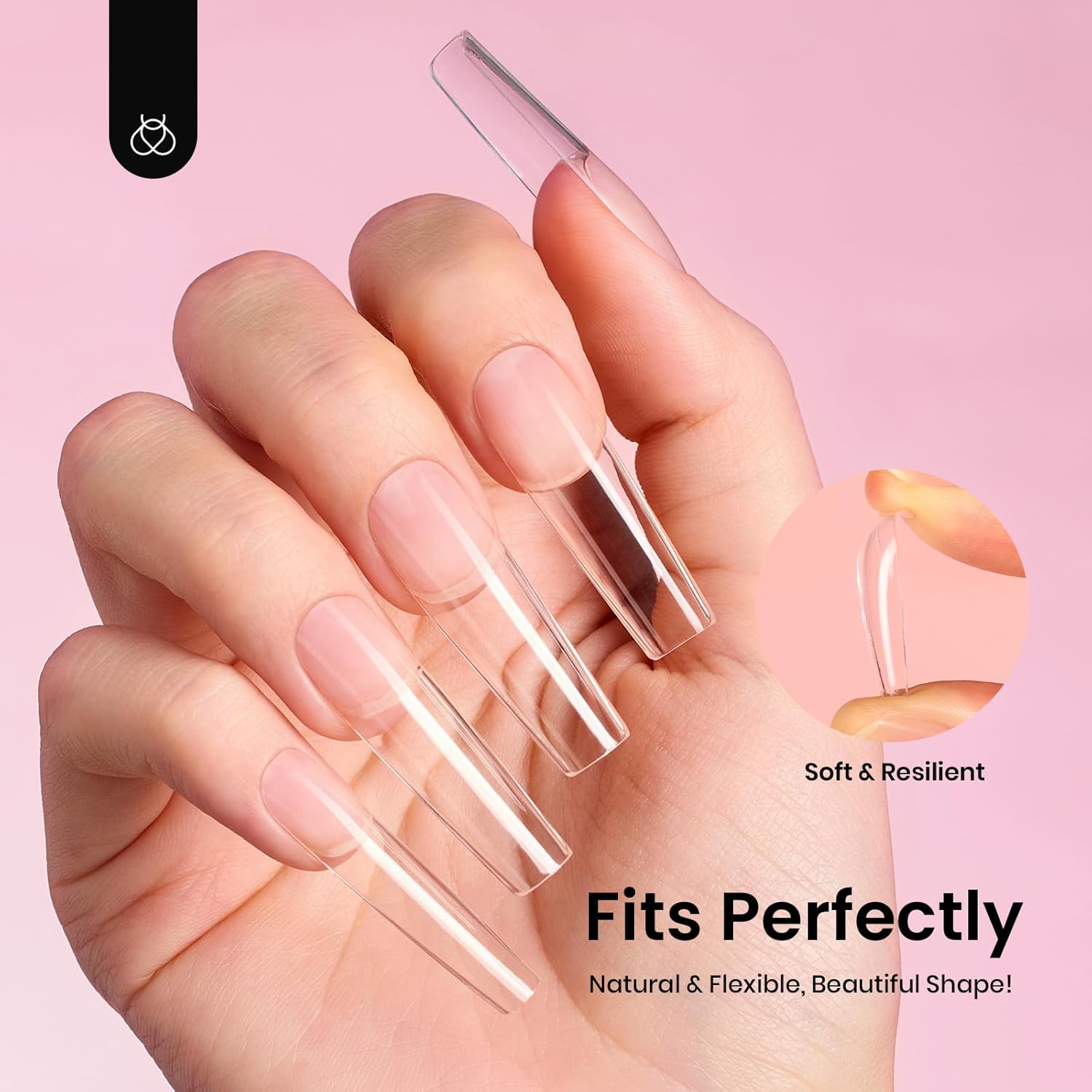 Beetles Gel Nail Tips Long Square Nail Tips, 12 Sizes 288 PCS Pre-Shaped Clear Full Cover False Nails Tips Clear Acrylic Nails Glue on Nails for Girls Women Nail Art Design,Nail Glue Needed-Velvo Beauty