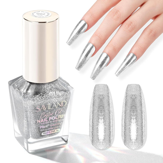 SAVILAND Color Artistry Sparkle Silver Nail Polish - 7 Days Shimmer Glitter Fingernail Polish Non Gel, Air Quick Dry Long Last Shine Diamond Silver Nail Lacquer Toe Nail Art Salon Manicure Home-Velvo Beauty