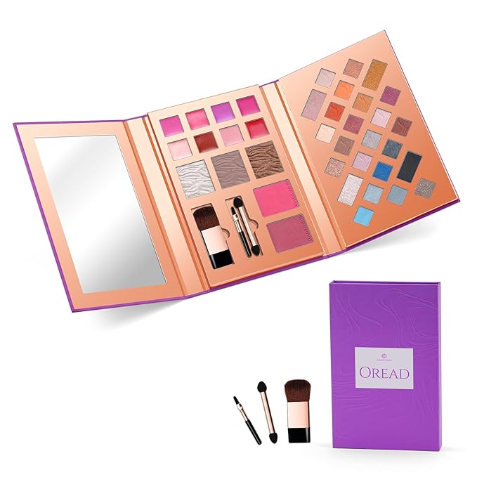 Color Nymph Makeup Kit for Women, All In One Notebook Makeup Palette Set With Mirror for Girls Includes 24 C Eyeshadow Palette,Lipgloss,Face Powder,Blushes (Purple)-Velvo Beauty