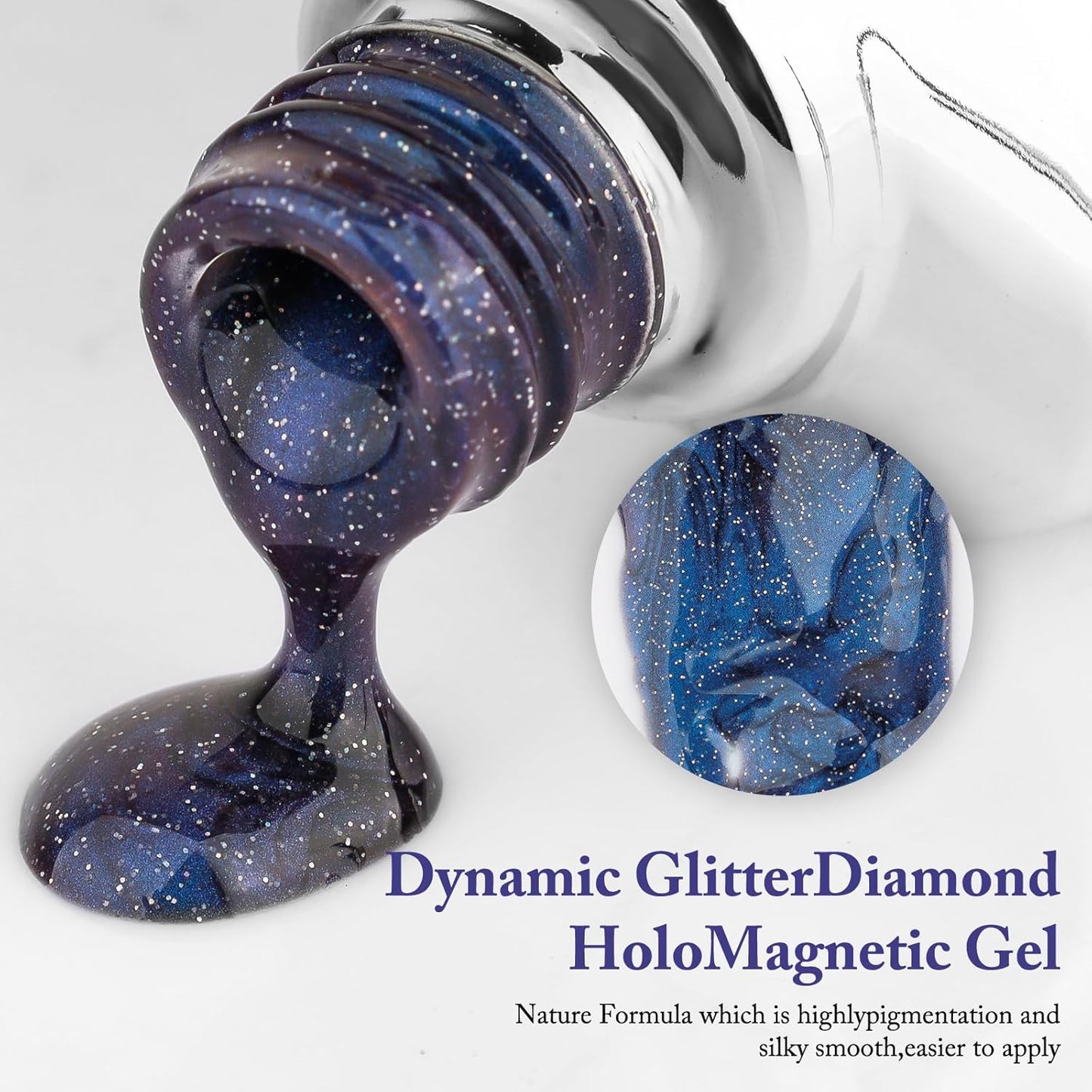 Crushed Diamond Cat Eye Gel Nail Polish with Magnet Stick, 15ml Holographic Glitter Gel, Ideal for DIY Nail Art, Lavender Luminance-Velvo Beauty