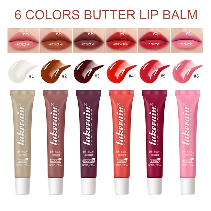 Lip Balm Plumps Hydrating Moisturizing Lip Mask Butter Repair Treatment, #4 Poppy, Glossy Finish, Vegan, Natural Ingredients, 0.5 Fl Oz-Velvo Beauty