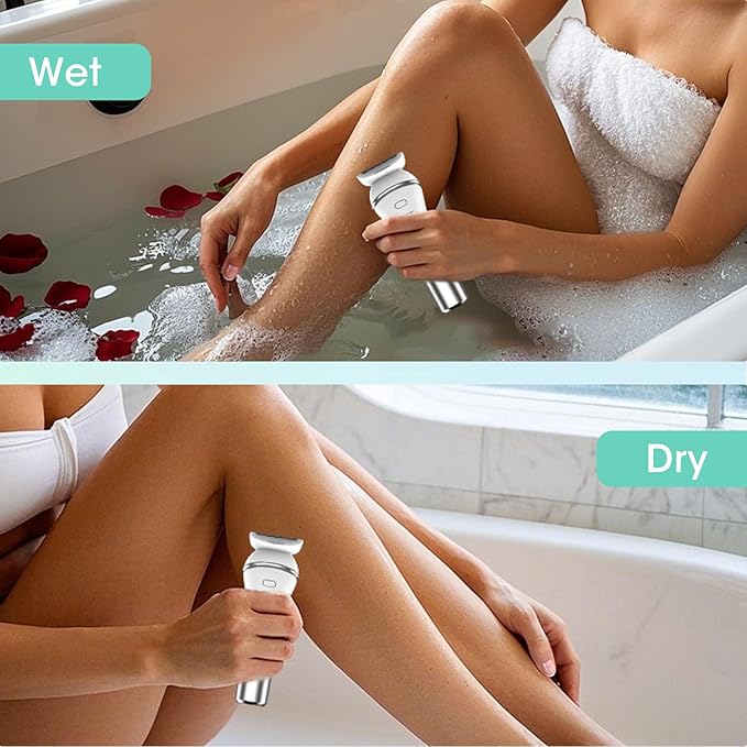 Epilators Hair Removal for Women-2 in 1 Eletctric Razors for Women,Dual Head Bikini Trimmer for Pubic Hair/Lady Facial Razor,Cordless Epilator Body Shaver for Smooth Wet/Dry Shaving,Led Light-Velvo Beauty