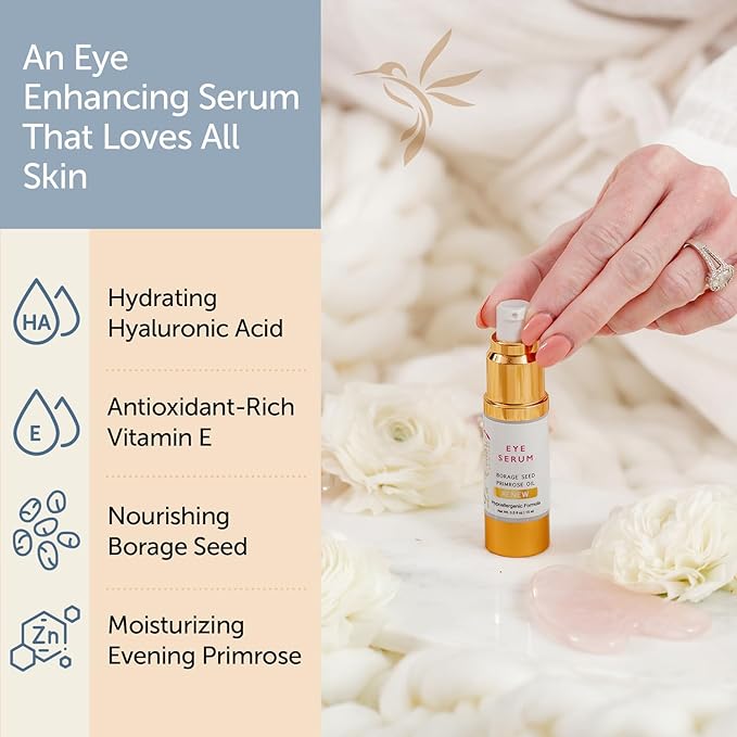 Renew Vegan Under Eye Serum for Dark Circles and Puffiness - Aging Skin Serum for Eye Bags, Fine Lines, Wrinkles, Crows Feet with Borage and Primrose - 0.5 Ounces-Velvo Beauty