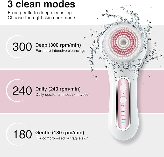 Face Scrubber Exfoliator,Facial Cleansing Brush Rechargeable IPX7 Waterproof with 5 Brush Heads,Electric Face Spin Brush for Exfoliating, Massaging and Deep Cleansing-Velvo Beauty