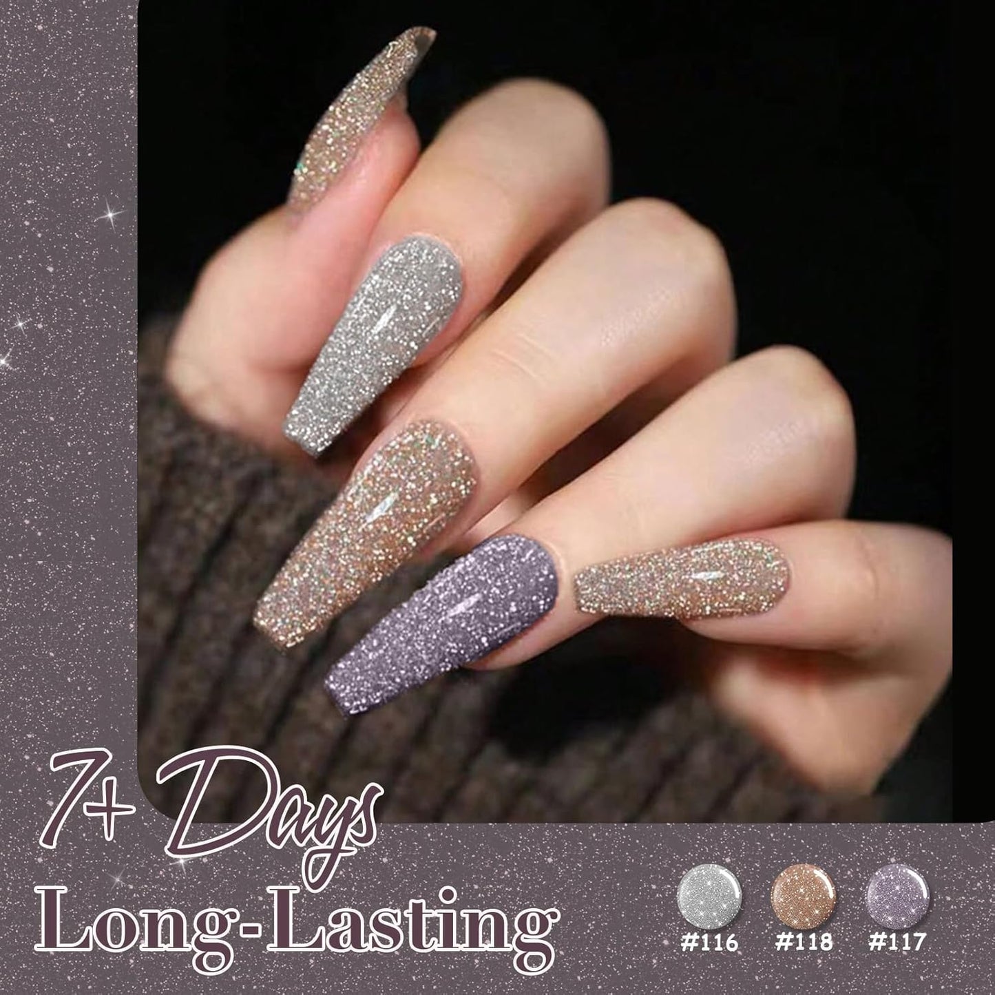 AZUREBEAUTY Matte Glitter Nail Polish Set 4 Colors Diamond Platinum Silver Purple Black Nude Nail Polish Quick Dry Natural Nail Kit with Top Coat DIY Salon Home-Velvo Beauty