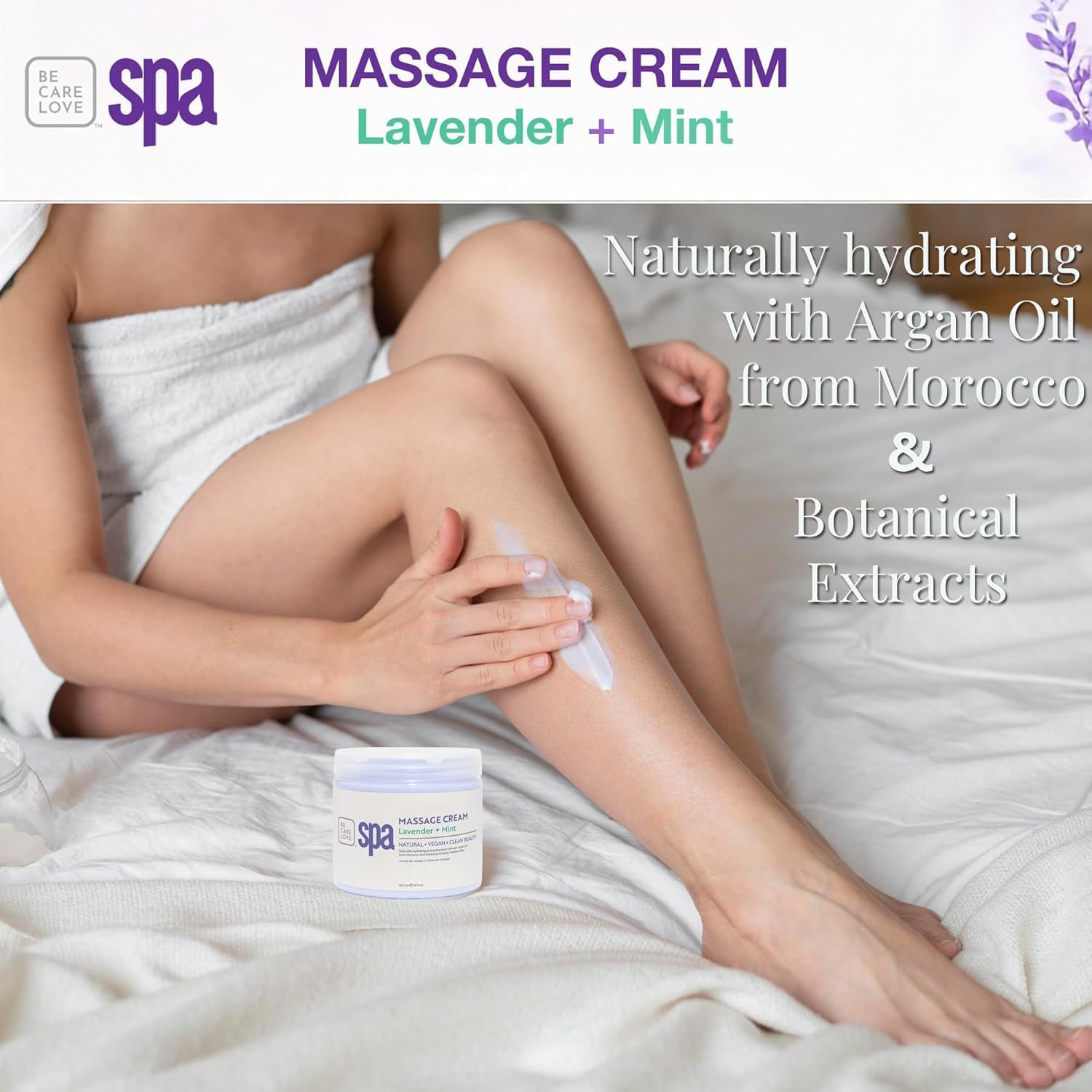 BCL SPA Massage Cream - Body Lotion & Body Cream with Organic Lavender + Mint, Shea Butter, Kelp, Arnica, Aloe Vera, Argan and Jojoba Oils - Calm, Moisturize and Soothe skin. Home/Pro Use 16 fl oz-Velvo Beauty
