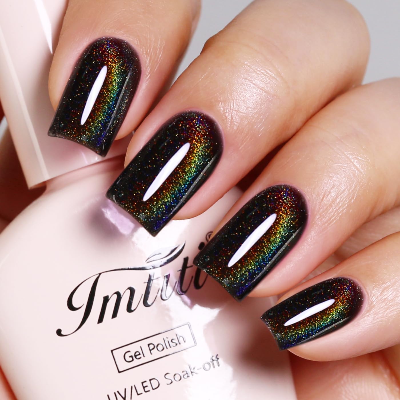 Imtiti Cat Eye Gel Nail Polish, Black Rainbow Holographic Magnetic Gel Polish With Magnet Glittery Iridescent Galaxy Nail Gel Polish Spring Summer Gel Polish Kit Soak Off UV Led 10ML-Velvo Beauty