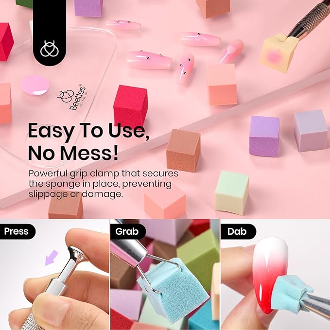 Beetles Gel Polish Soft Nail Sponges for Ombre, 88Pcs Large Size Nail Art Sponges With Grabbing Pen, Ombre Nail Brush to Creat Color Gradient Effect, Manicure Nail Art Tools for Nail Art Design-Velvo Beauty