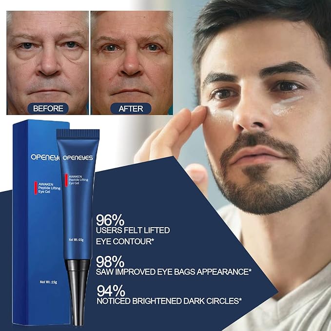 AKARY Awaken Peptide Depuffing Eye Gel, OPENEYES Lifts Firming Eye Tightener, Men's Moisturizing Eye Cream Hydrating Eye Gel Smooths Under Eyes for Dark Circles, Puffiness, Fine Lines, and Bags-Velvo Beauty