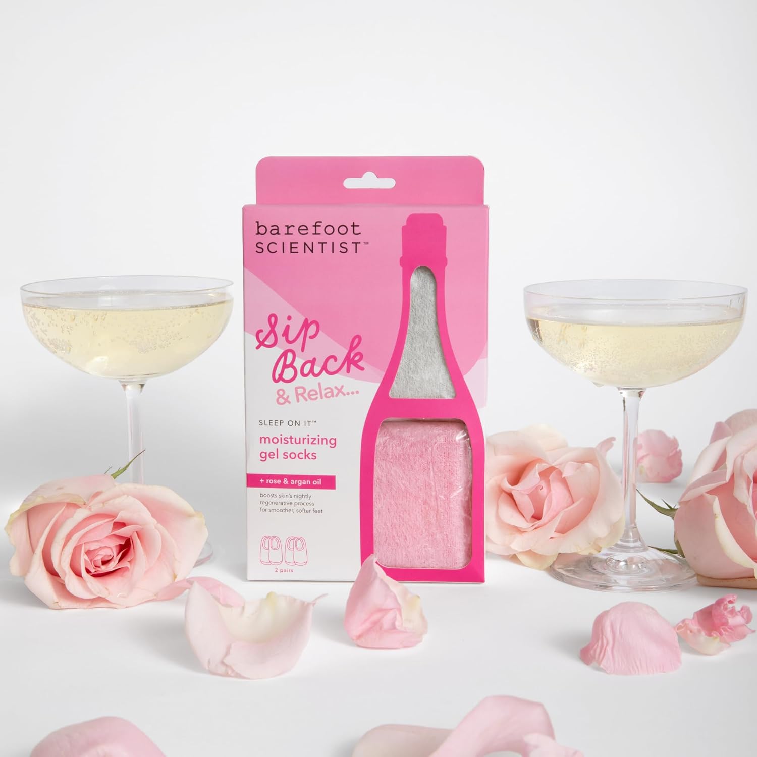 Barefoot Scientist Sleep On It Overnight Moisturizing Gel Socks, Nourish Your Feet, Sip Back & Relax, Pink and Champagne, 2 Pack-Velvo Beauty