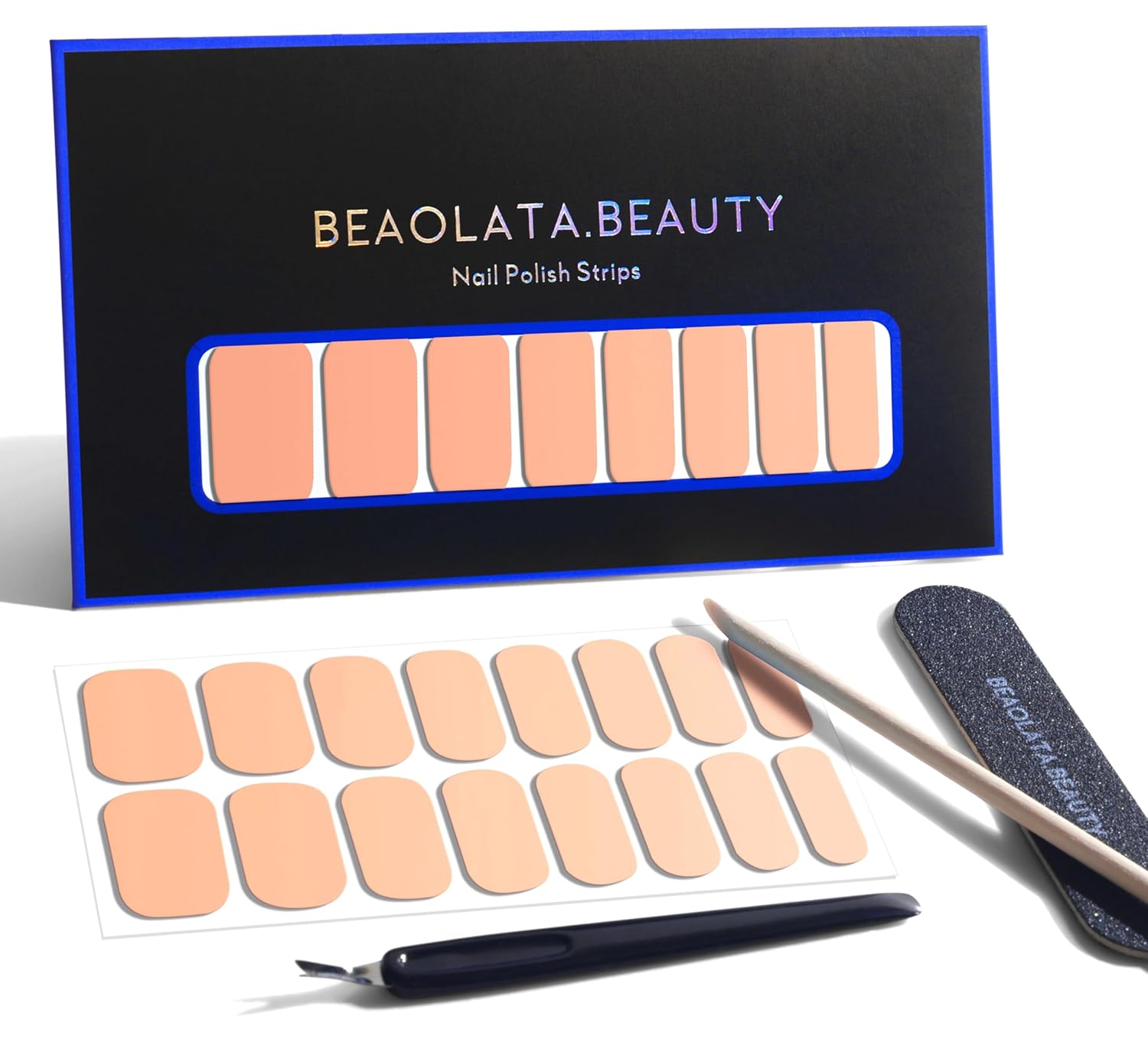 Nail Polish Strips, 32PCS Salon Quality Wraps, Long Lasting Gel Nail Stickers for Women Easy Apply& Remove (Yellow Peach)-Velvo Beauty