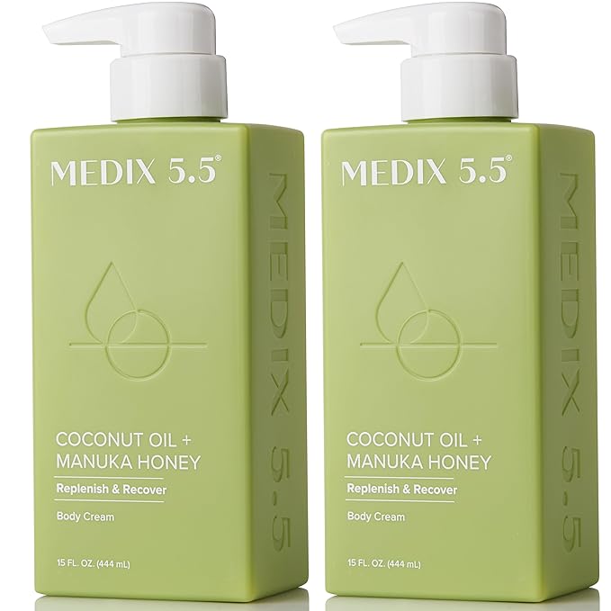 MEDIX 5.5 Coconut Oil Lotion W/ Manuka Honey Cream Skin Care Face Moisturizer & Body Cream | Firming Coconut Oil For Skin Minimizes Look Of Dry Skin, Cellulite, Stretch Marks, & Wrinkles, 2-Pack-Velvo Beauty