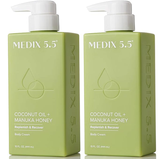 MEDIX 5.5 Coconut Oil Lotion W/ Manuka Honey Cream Skin Care Face Moisturizer & Body Cream | Firming Coconut Oil For Skin Minimizes Look Of Dry Skin, Cellulite, Stretch Marks, & Wrinkles, 2-Pack-Velvo Beauty