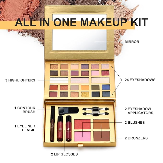 Color Nymph All-in-One Makeup Kit - Perfect Set for Women, Teens, and Beginners! Travel-Friendly Palette with 24 Eyeshadows, Lip Glosses, Brushes, and Mirror - Your Ultimate Makeup Solution!-Velvo Beauty