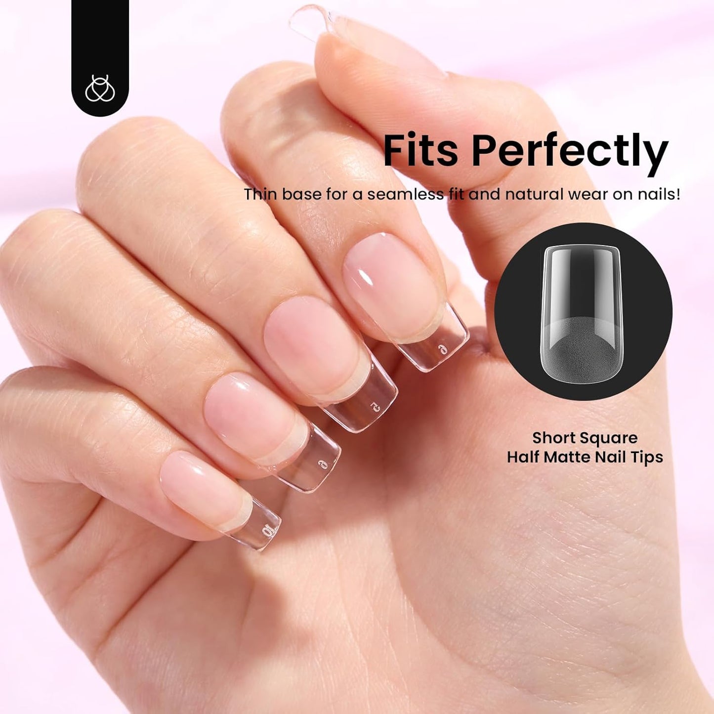 Beetles Gel Nail Tips Etch-X, Square Short, 576Pcs 12 Sizes, Pre-Shaped Half Matte Full Cover Soft Acrylic Fall False Nail Tips Easy DIY Press On Nail Extension Manicure Salon Gift for Women-Velvo Beauty