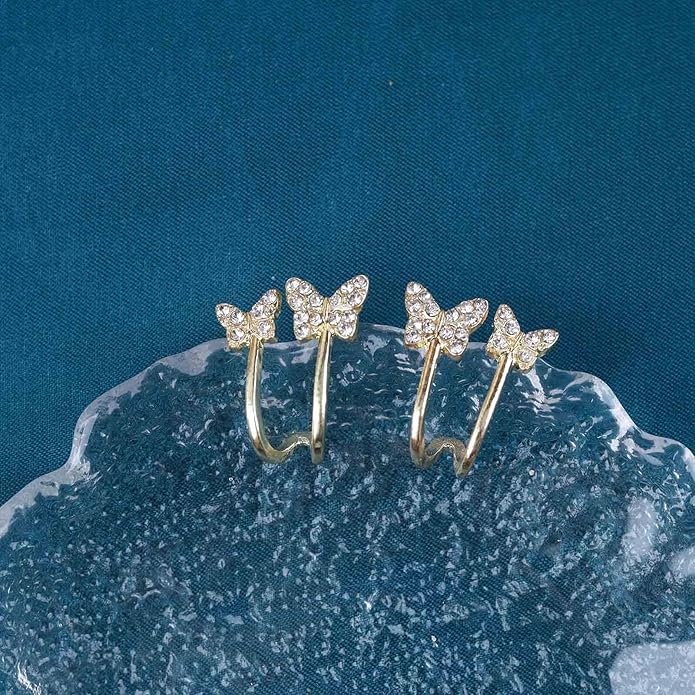 Vintage Crystal Butterfly Claw Earrings Rhinestone Claw Stud Earrings Sparkly Cz Butterfly Earrings Gold Butterfly Illusion Earrings Jewelry for Women-Velvo Beauty