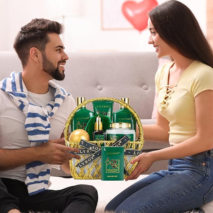Mothers Day Spa Gift Basket for Women 9 Pieces Premium Eucalyptus Bath & Body Care Kit for Women & Men, Holiday Gift for Christmas, Valentine's Day, Father's Day, Birthday with Shower Gel & More-Velvo Beauty