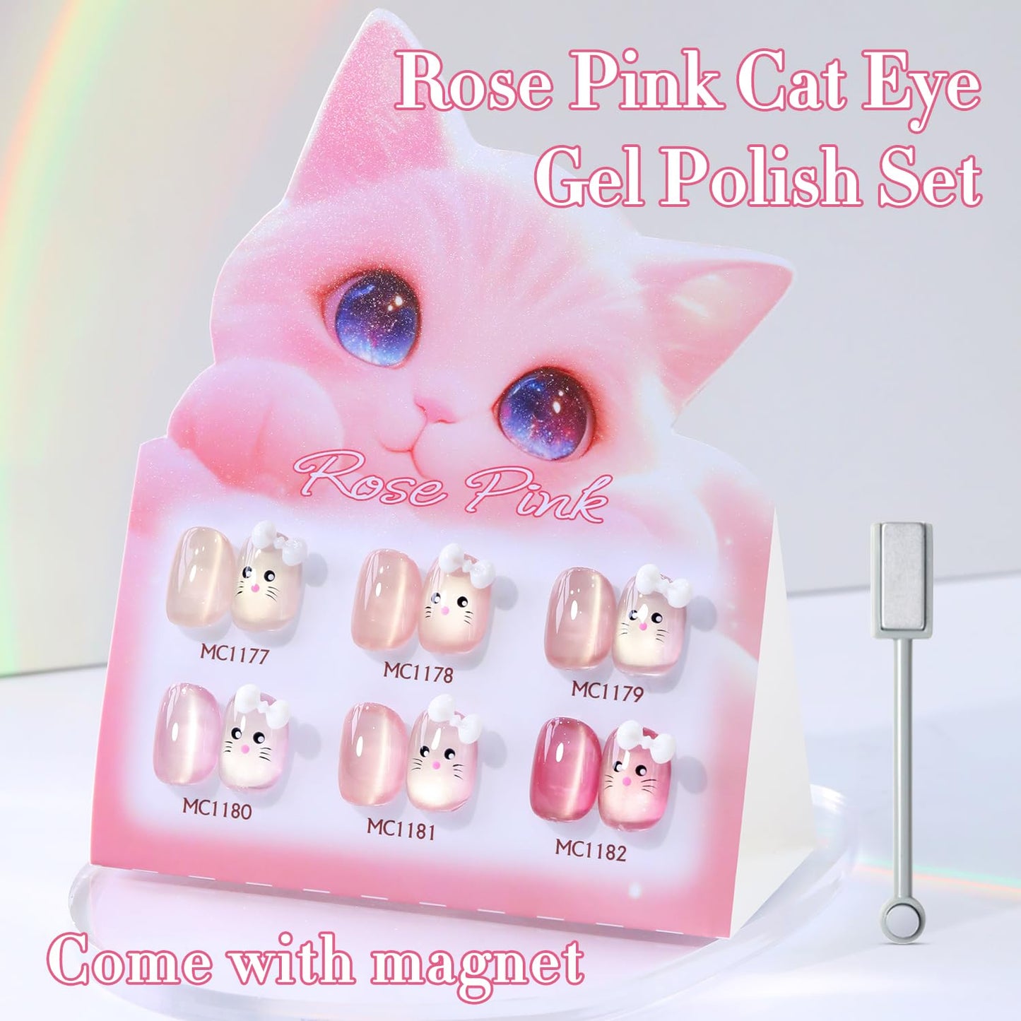 Double Rhythm 6 Colors Cat Eye Gel Polish Set Shimmer Glitter with Magnet Holographic Reflective Magnetic UV Nail Art Kit (6-Kit-51)-Velvo Beauty