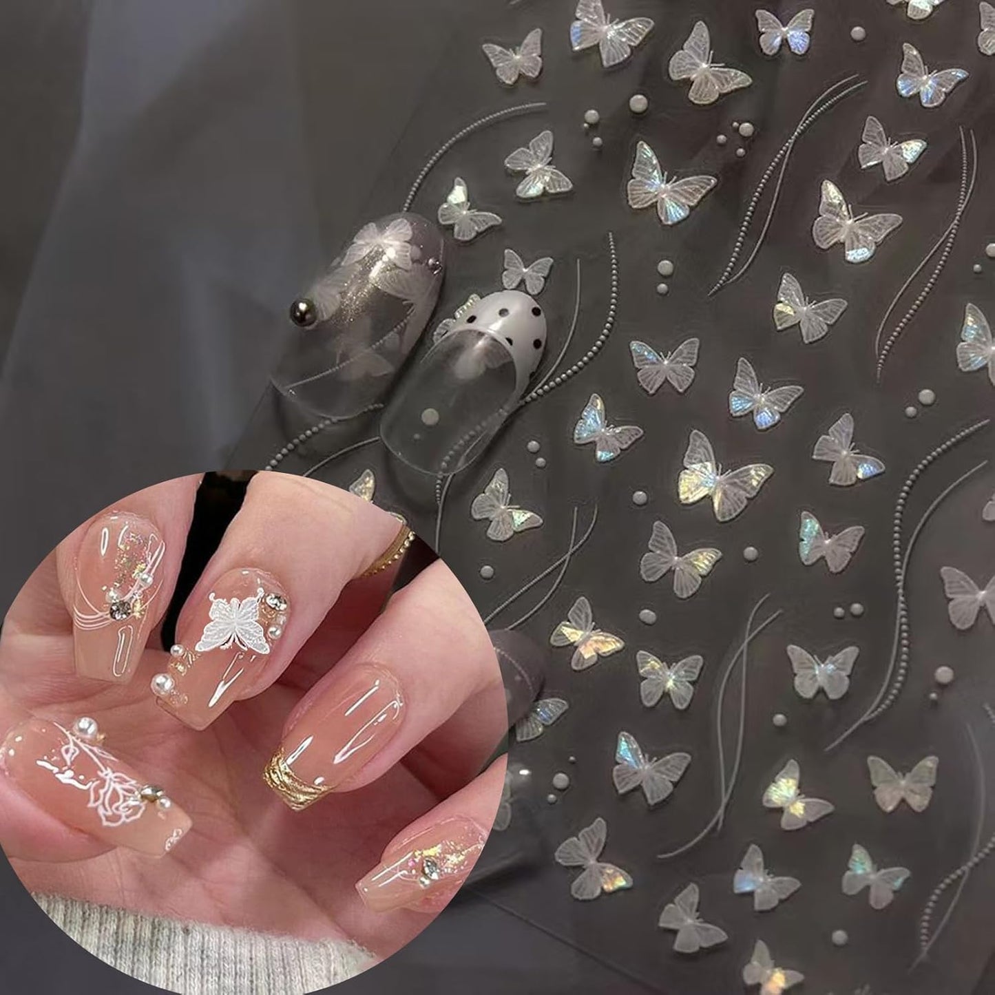 6 Sheets Butterfly Nail Art Stickers Decals 5D Embossed Nail Decals Spring Blue Pink Butterfly Nails Design Self-Adhesive Accessories 3D Nails Stickers for Women-Velvo Beauty