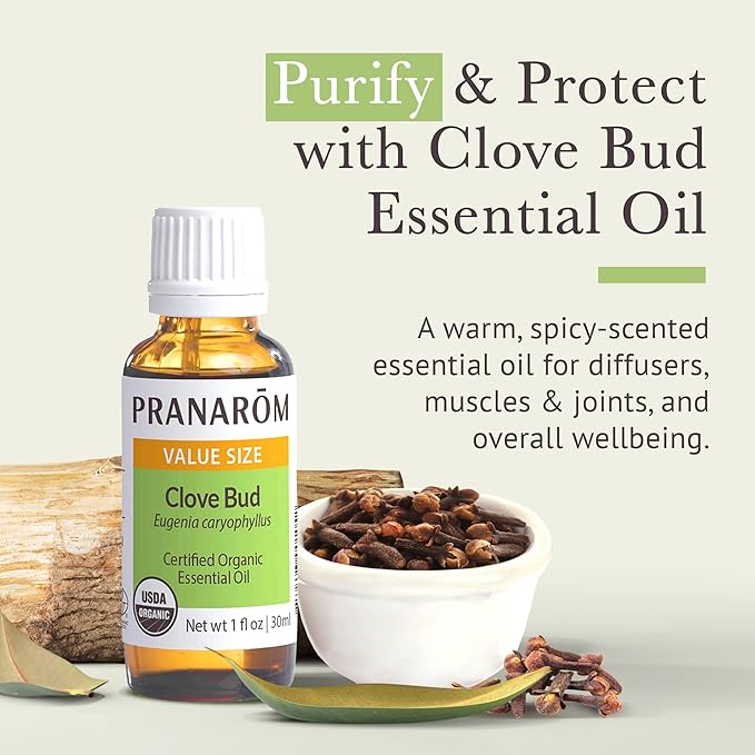 Pranarom USDA Certified Organic Clove Essential Oil (30ml), 100% Pure Undiluted Therapeutic Grade from Sri Lanka & Madagascar for Aromatherapy, Diffuser, Immune Support, DIY Cleaning, Warm Scent-Velvo Beauty
